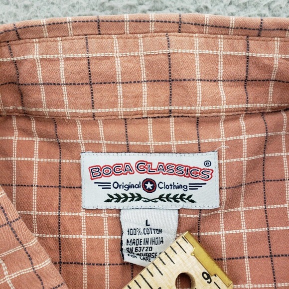 Boca Shirt Mens Large Orange Plaid Button Down Short Sleeve‎ Classic Pocket - Picture 6 of 10
